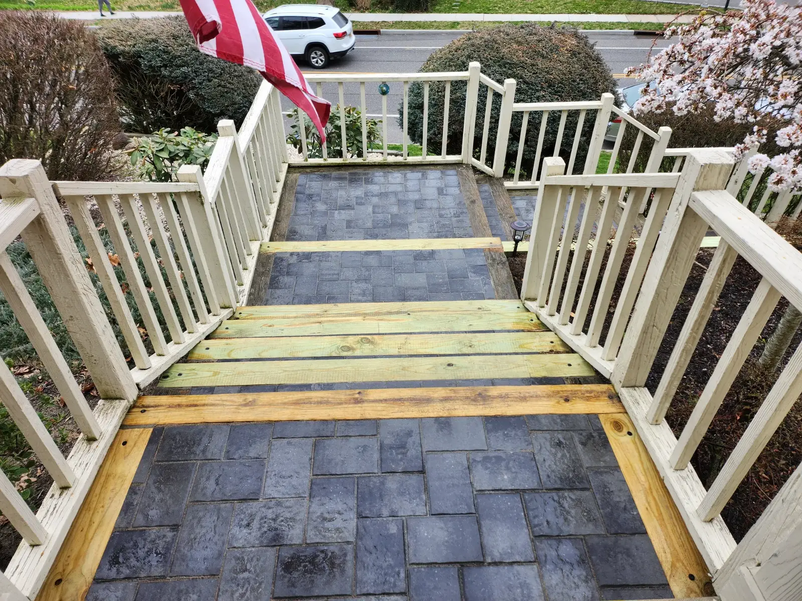 Paver walkway to front porch by Promaster Maintenance Corp, Long Island, NY
