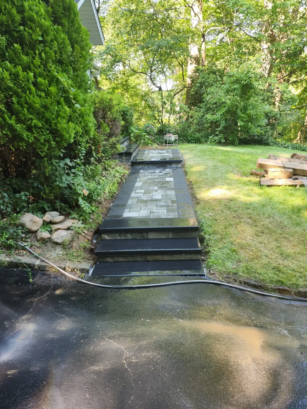 Paver stoop with railings and walkway by Promaster Maintenance Corp, Long Island, NY