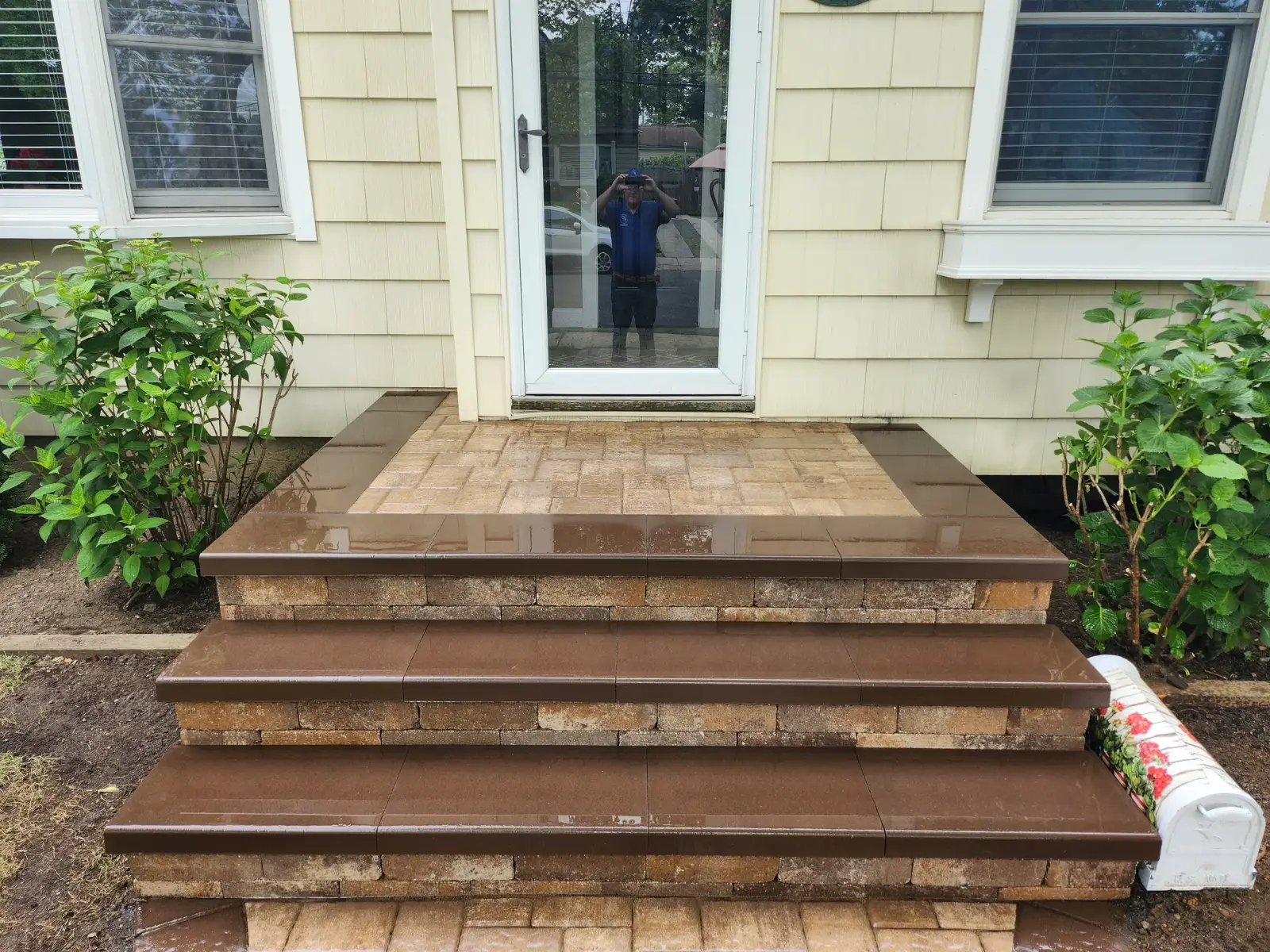 Three-step paver stoop by Promaster Maintenance Corp, Long Island, NY