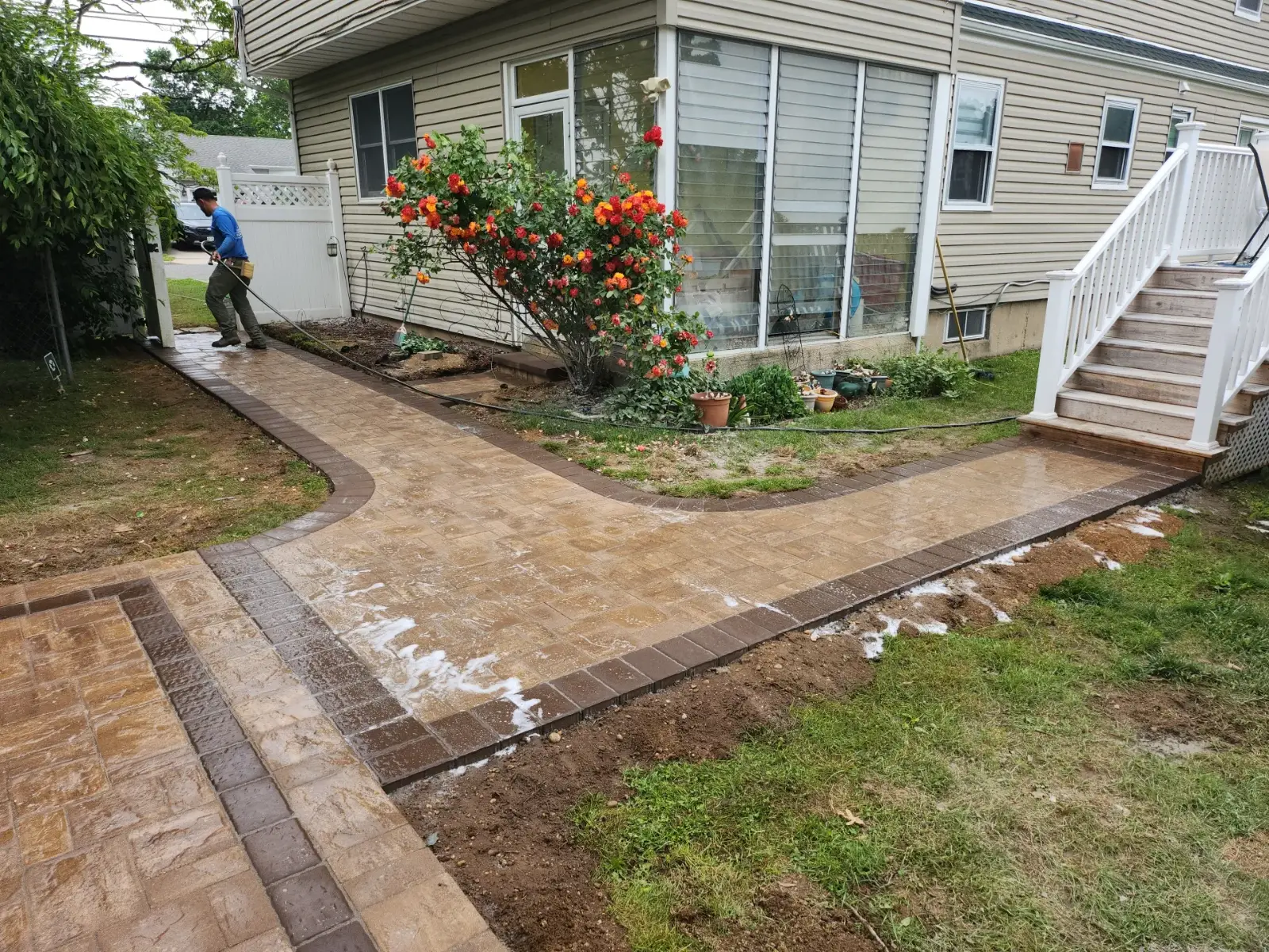 Curved paver walkway by Promaster Maintenance Corp, Long Island, NY