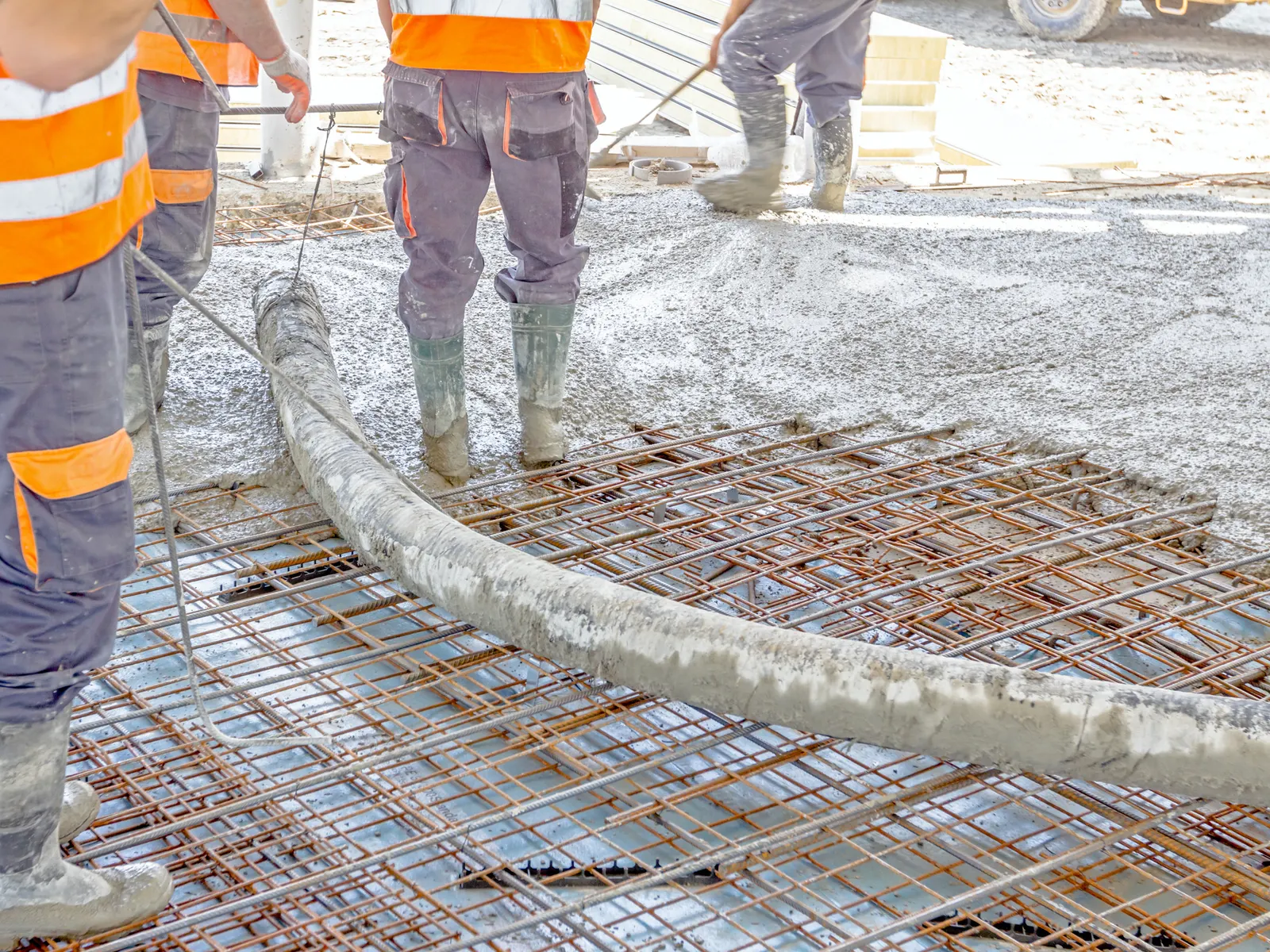 Concrete pumped onto a reinforced slab